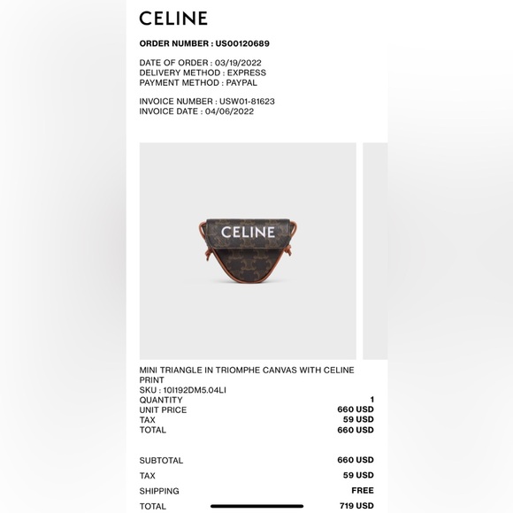 Celine Triomphe Triangle Mini Bag - Picture 7 of 7